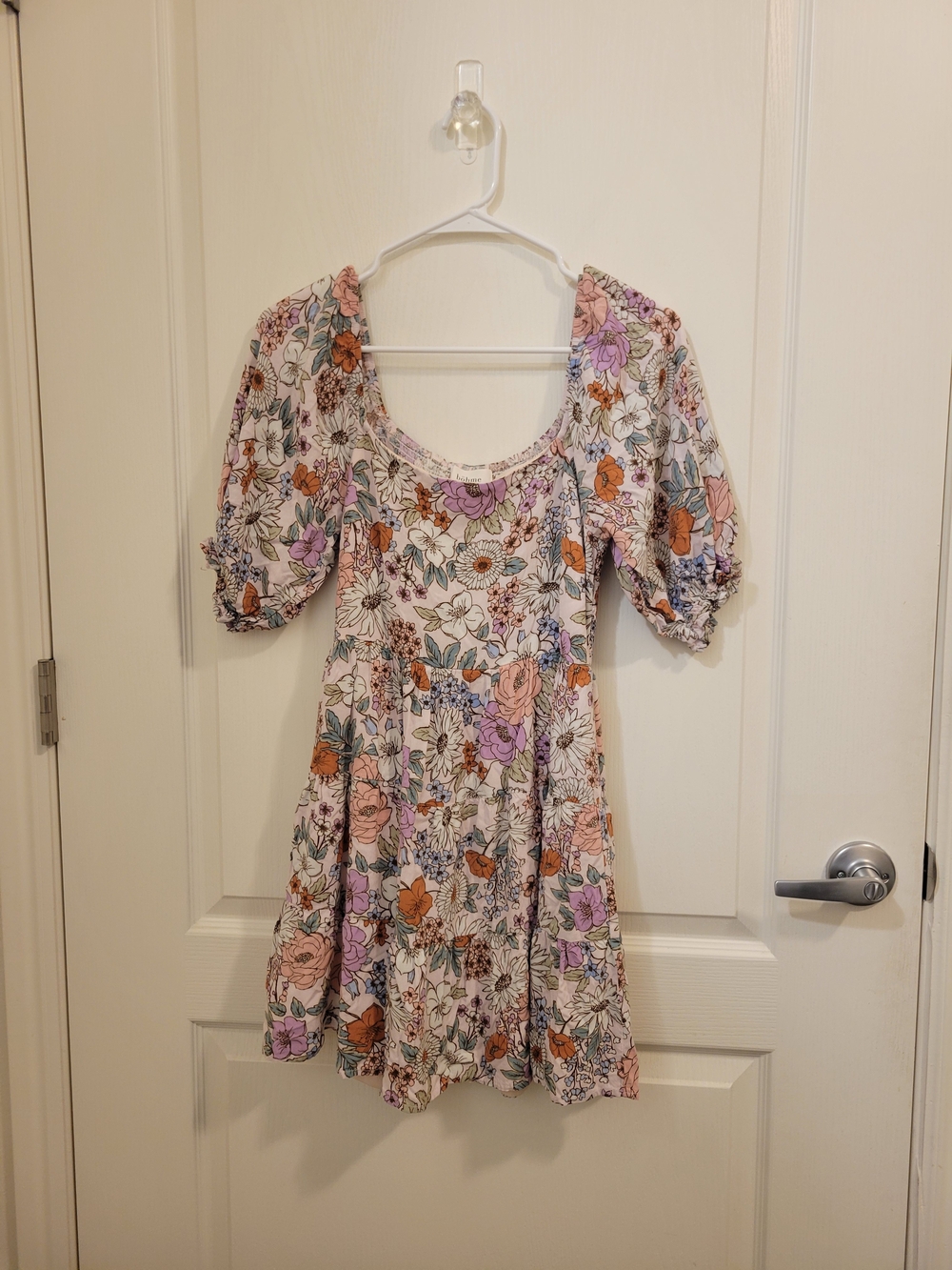 bohme Floral Mini Dress in Cream with Pink, Orange, Purple & Green